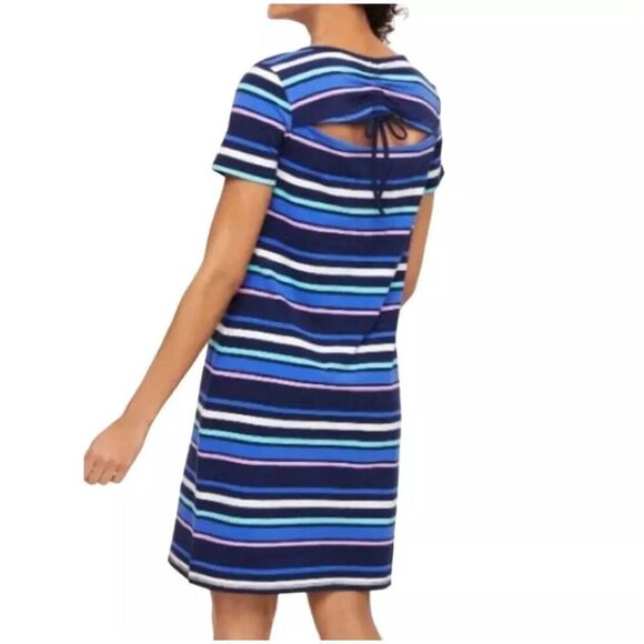 Talbots Womens Stripe Ruched Drawstring Back T-Shirt Dress Blue Pink Size 1X NWT - Picture 4 of 8